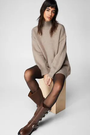 NASTY GAL Womens Brushed Knit Oversized Turtleneck jumper Dress - - L