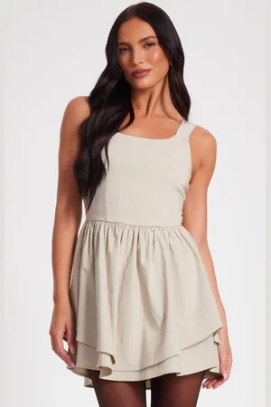 Quiz Womens Stone Double Layered Skater Dress - - 10