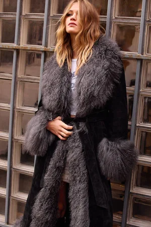 NASTY GAL Womens Maxi Suede Fur Trim Coat - - 4