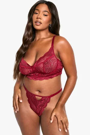 Boohoo Womens Plus Lace Bralet & High Waist Thong Set - - 22