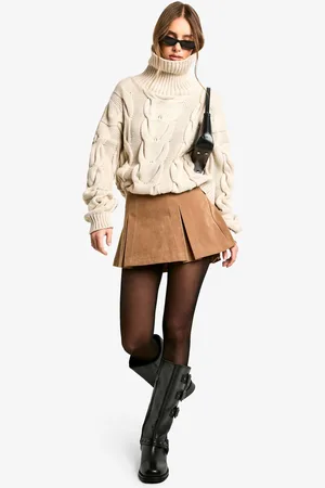 Boohoo Womens Faux Suede Mini Pleated Skirt - - 14