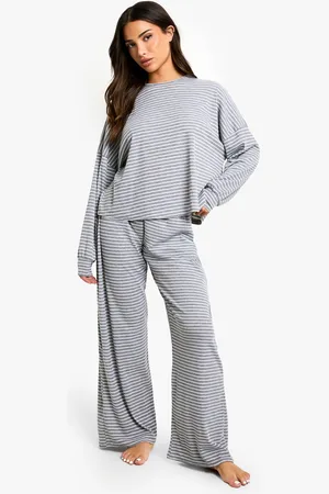 Boohoo Womens Petite Loungewear Stripe Long Sleeve Top & Trousers Pyjama Set - - 12