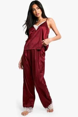 Boohoo Womens Contrast Lace Trim Cami Top & Trouser Pyjama Set - - 16
