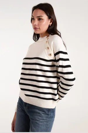 Blue Vanilla Womens Horizontal Stripes Button Details Jumper - - S/M