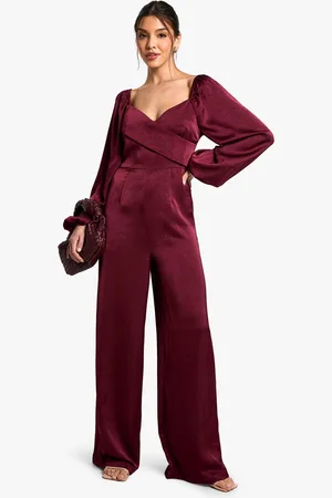 Boohoo Womens Textured Satin Wrap Jumpsuit - - 10