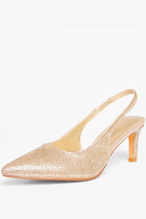Quiz Womens Gold Diamante Sling Back Heels - - 4