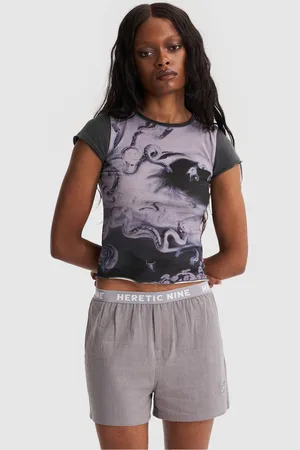 Heretic Nine Womens Cap Sleeve Baby Tee with Print in Multicolour - 16