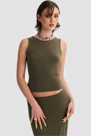 Heretic Nine Womens Fitted Jersey Maxi Skirt Co-Ord in Khaki - - 16