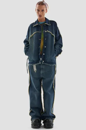 Heretic Nine Womens Hedonism Co-Ord Oversized Denim Distressed Jacket with Frayed Seams in Bleached Wash - - 14