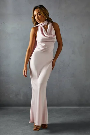 MissPap Womens Satin Cowl Wrap Neck Maxi Dress - - 16