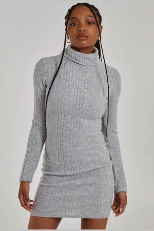 Pink Vanilla Womens Chunky Brushed Rib Roll Neck Dress - - M