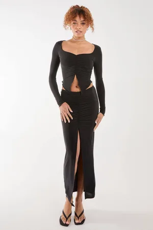 Pink Vanilla Womens Slinky Ruched Maxi Skirt - - S
