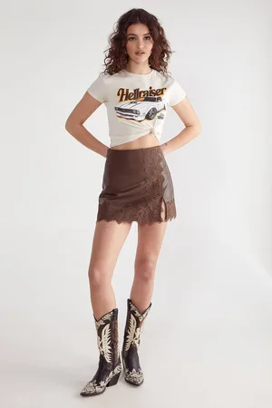 NASTY GAL Womens Eyelash Lace Trim Detail Faux Leather Mini Skirt - - 18