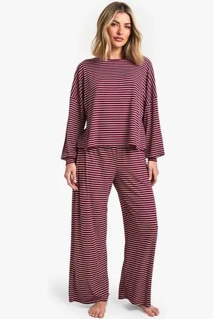 Boohoo Womens Petite Loungewear Stripe Long Sleeve Top & Trousers Pyjama Set - - 10