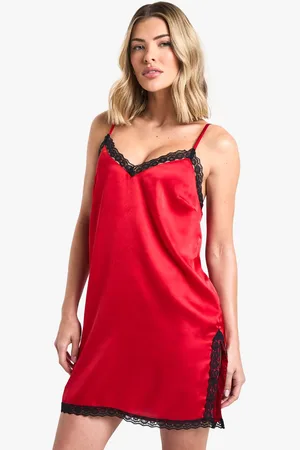 Boohoo Womens Lace Trim Satin Chemise - - 14