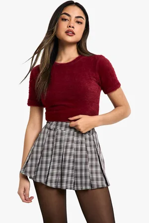 Boohoo Womens Check Pleat Mini Skirt - - 12