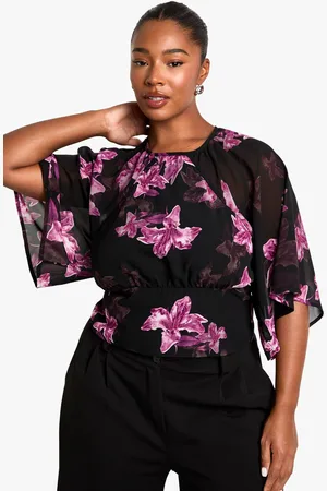 Boohoo Womens plus floral tie back chiffon blouse - - 18