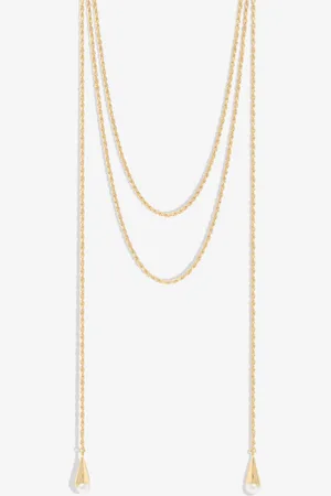 Moodstreet Womens Gold Pearl multirow Rope Necklace - - One Size