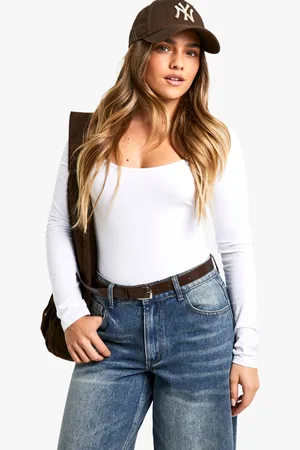 Boohoo Womens Petite Basic Long Sleeve Scoop Neck Bodysuit - - 6
