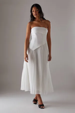 warehouse Womens Bandeau Bodice Pleated Chiffon Midi Dress - - 8