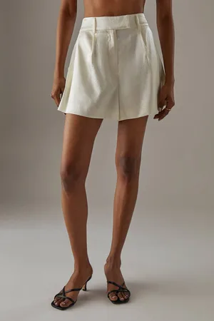 warehouse Womens Jacquard Satin High Waist Tailored Shorts - - 12