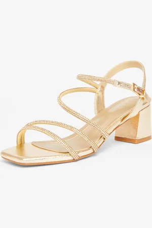 Quiz Womens Gold Wide Fit Diamante Block Heels - - 3