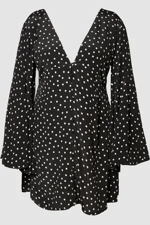 NASTY GAL Womens Plus Polka Dot Button Down Extreme Flared Sleeve Mini Dress - - 20