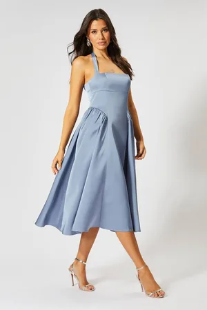 MissPap Womens Satin Halterneck Midi Bridesmaid Dress - - 16