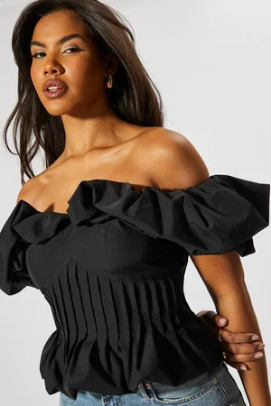MissPap Womens Ruffle Bardot Cinched Waist Top - - 10