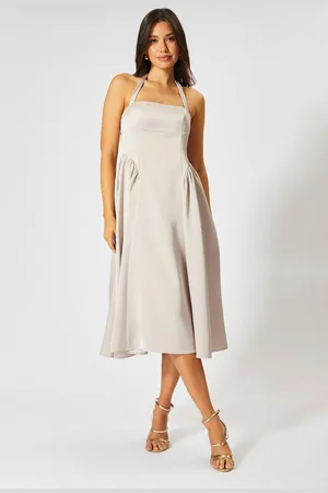 MissPap Womens Satin Halterneck Midi Bridesmaid Dress - - 14
