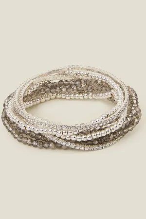 Accessorize Womens 9-Pack Mix Stretch Bracelets Silver - - One Size