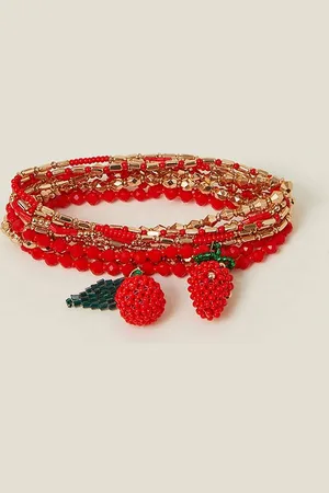 Accessorize Womens Beaded Cherry Stretch Bracelets - - One Size