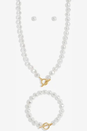 Moodstreet Womens Gold Pearl Strand 3 Piece Set - - One Size