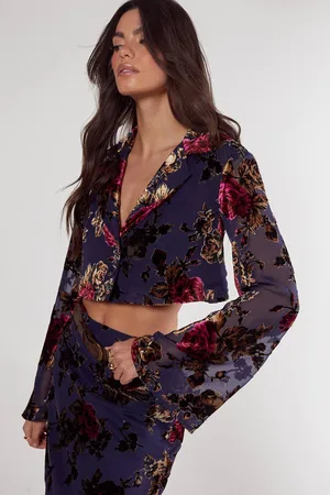 NASTY GAL Womens Floral Devore Cropped Shirt - - 4