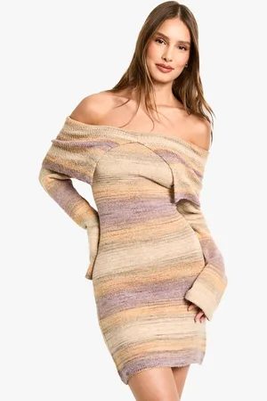Boohoo Womens Bardot Stripe Jumper Knit Dress - - XS