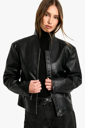Boohoo Womens Shoulder Pad Faux Leather Jacket - - 12