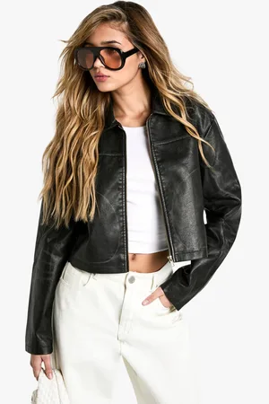 Boohoo Womens Vintage Look Zip Faux Leather Jacket - - 12