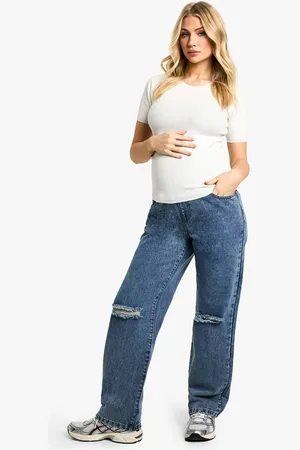 Boohoo Womens Maternity Over The Bump Ripped Knee Boyfriend Jeans - - 12