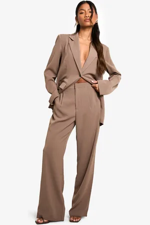 Boohoo Womens Woven Pleated Straight Leg Tailored Trouser - - 8