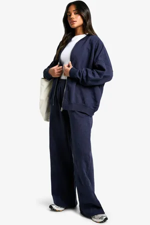Boohoo Womens Washed Zip Through Bomber Straight Leg Tracksuit - - XS