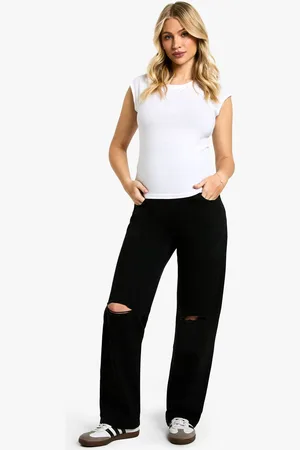 Boohoo Womens Maternity Over The Bump Ripped Knee Boyfriend Jeans - - 16