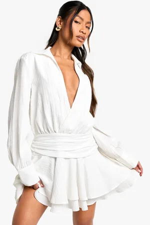 Boohoo Womens Textured Ruched Frill Skirt Mini Dress - - 14