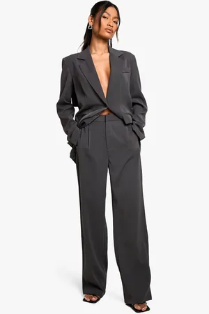 Boohoo Womens Woven Pleated Straight Leg Tailored Trouser - - 14
