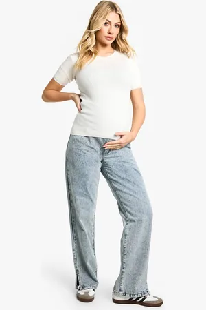 Boohoo Womens Maternity Over The Bump Split Hem Straight Leg Jeans - - 12
