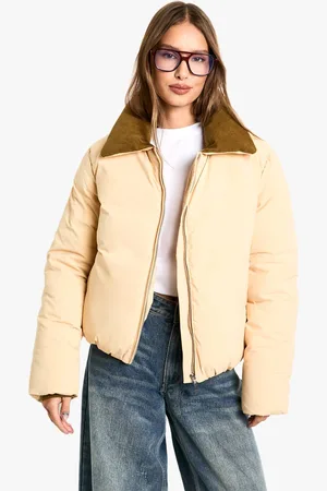 Boohoo Womens Cord Contrast Collar Puffer Jacket - - 10