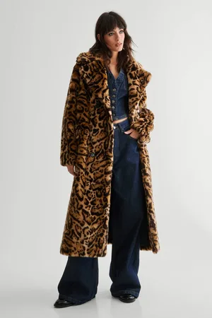 NASTY GAL Womens Leopard Faux Fur Maxi Coat - - L
