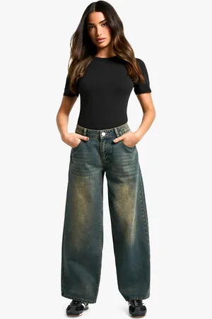 Boohoo Womens Petite Low Rise Vintage Tint Baggy Boyfriend Jeans - - 8