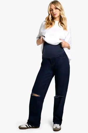 Boohoo Womens Maternity Over The Bump Ripped Knee Boyfriend Jeans - - 10
