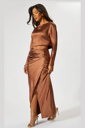 MissPap Womens Premium Satin Top & Skirt Co ord - - 12