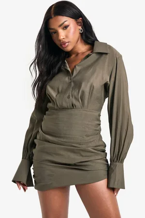 Boohoo Womens Ruched Detail Shirt Dress - - 14